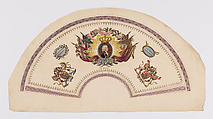 Fan design in honor of Ferdinand VII, King of Spain, Anonymous, British, 19th century British, Hand-colored engraving