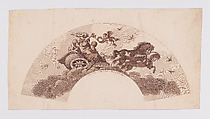 Fan leaf of Aurora after the fresco by Guercino, After Guercino (Giovanni Francesco Barbieri) (Italian, Cento 1591–1666 Bologna), Etching, engraving, and stipple engraving