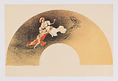 Fan leaf depicting a couple and butterflies, Henri Patrice Dillon  French, Lithograph printed in black, red, and white