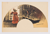 Fan leaf depicting woman with hat in shop, Louis Abel-Truchet French, Lithograph printed in black, red, and white