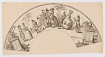 Design for a fan featuring scenes of courting figures, Anonymous, Austrian, 18th century Austrian, Etching