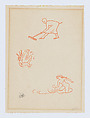 Woman raking and two female bathers, Aristide Maillol French, Woodcut printed in red ink