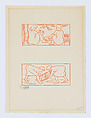Two women seated by a tree and two women harvesting, Aristide Maillol French, Woodcut printed in red ink