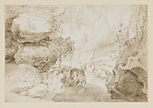 Rocky Stream, Guilliam du Gardijn  Dutch, Pen, ink, and gray wash over graphite or black chalk
