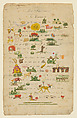 Les Saisons Rebus letter, Michelet (French), Hand-colored engraving with watercolor