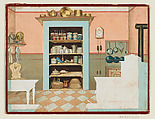 Kitchen Background, from Dolly at Home, Anonymous, German, 19th century German, Color lithography on paper mounted on cardboard