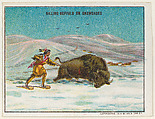 Killing Buffalo on Snowshoes, from the "Indian Life in the 60's" series (T73), issued with Hassan Cork Tip Cigarettes by the American Tobacco Company, American Tobacco Company, Commercial color lithograph