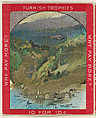 A Village by the Sea with Hills in the Distance, from the Jigsaw Puzzle Pictures series (T76) issued by Turkish Trophies Cigarettes, Turkish Trophies Cigarettes American, Commercial color lithograph