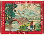 A Foot Bridge in a Landscape with a Woman and Boy in the Foreground at Right, from the Jigsaw Puzzle Pictures series (T76) issued by Turkish Trophies Cigarettes, Turkish Trophies Cigarettes American, Commercial color lithograph