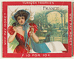 France, from the Jigsaw Puzzle Pictures series (T76) issued by Turkish Trophies Cigarettes, Turkish Trophies Cigarettes American, Commercial color lithograph
