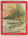 View of a Row Boat on Shore Next to a Tree, from the Jigsaw Puzzle Pictures series (T76) issued by Turkish Trophies Cigarettes, Turkish Trophies Cigarettes American, Commercial color lithograph