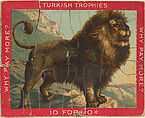 Lion, from the Jigsaw Puzzle Pictures series (T76) issued by Turkish Trophies Cigarettes, Turkish Trophies Cigarettes American, Commercial color lithograph