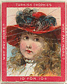 A Young Girl with Blonde Hair Wearing a Red Hat with Black Feathers, from the Jigsaw Puzzle Pictures series (T76) issued by Turkish Trophies Cigarettes, Turkish Trophies Cigarettes  American, Commercial color lithograph
