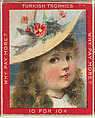 A Young Blonde Girl Wearing a Hat with Flowers, from the Jigsaw Puzzle Pictures series (T76) issued by Turkish Trophies Cigarettes, Turkish Trophies Cigarettes  American, Commercial color lithograph