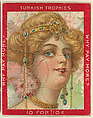 A Blonde Woman Wearing an Ornate Gold and Emerald Headdress, from the Jigsaw Puzzle Pictures series (T76) issued by Turkish Trophies Cigarettes, Turkish Trophies Cigarettes  American, Commercial color lithograph