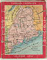 Map of Maine, from the Jigsaw Puzzle Pictures series (T76) issued by Turkish Trophies Cigarettes, Turkish Trophies Cigarettes  American, Commercial color lithograph