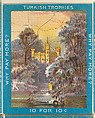 View Manor Seen through Trees with Lavender Blossoms, from the Jigsaw Puzzle Pictures series (T76) issued by Turkish Trophies Cigarettes, Turkish Trophies Cigarettes  American, Commercial color lithograph
