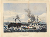 The Whale Fishery: Attacking a "Right Whale" --and "Cutting In", Currier & Ives American, Hand-colored lithograph