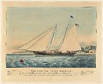 The Clipper Yacht "America," Winner of the Royal Yacht Squadron Cup, Value £100 in the Great Match for All Nations at Cowes, August 22nd, and of a Match with the Titania for £100, August 28, 1851, Nathaniel Currier  American, Hand-colored lithograph