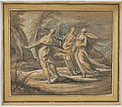 The Three Marys, Hermann Weyer German, Pen and black ink, yellow, gray and pink washes, heightened with opaque white watercolor, over black chalk, mounted