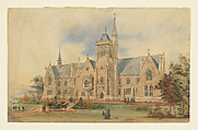 Perspective of the Royal School, Bath, James Wilson (British, 1816–1900 Bath), Graphite, pen and ink, watercolor