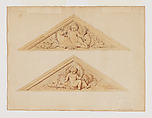 Two Designs for Pediments with Putti and Sea Creatures, Jean-Baptiste Louis Plantar  French, Graphite, pen and ink, watercolor