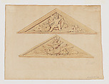 Two Designs for Pediments with Putti and Sea Creatures, Jean-Baptiste Louis Plantar  French, Graphite, pen and ink, watercolor