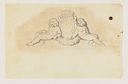Design for an Overdoor with Two Putti flanking a Coat of Arms, Jean-Baptiste Louis Plantar  French, Graphite, pen and ink, watercolor