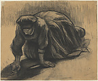 Peasant Woman Kneeling and Pulling Carrots, Vincent van Gogh Dutch, Black chalk and brush and wash