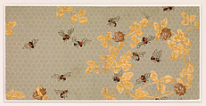 Bees with Honeycomb, Candace Wheeler  American, Wallpaper fragment printed in six colors with four additional metallic colors