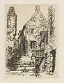 Rue de la Ville, Mont St. Michel, Brittany, France, Eliza Pratt Greatorex  American, Etching with plate tone on chine collé