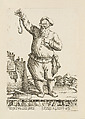 Charlatan on His Stage, Holding a Snake, from Di Bologna l'Arti per via D'An.ibal' Ca.rac, plate 25, Giuseppe Maria Mitelli  Italian, Etching; first state of three (Bertarelli)