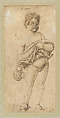 Putto holding a ceramic jug and exposing his genitals, Master Artemio  Italian, Pen and dark brown ink, over traces of black chalk underdrawing
