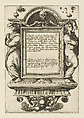 Title plate from "The Masquerades", Jacques de Gheyn II Netherlandish, Engraving; first state of three