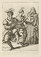 A Veiled Woman with Two Musicians, plate 3 from "The Masquerades", Jacques de Gheyn II  Netherlandish, Engraving; first state of three