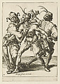 Three Dancing Mummers, Including a Jester, plate 4 from "The Masquerades", Jacques de Gheyn II Netherlandish, Engraving; first state of three