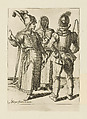 An Oriental Grandee, A Peasant with a Cock attached to his Belt and a Veiled Woman Playing the Rumbling-Pot, plate 5 from "The Masquerades", Jacques de Gheyn II Netherlandish, Engraving; first state of three