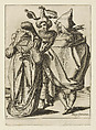 A Couple Addressing a Gesticulating Young Man, plate 8 from "The Masquerades", Jacques de Gheyn II Netherlandish, Engraving; first state of three