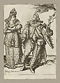 A Woman led by a Player holding a Torch, plate 9 from "The Masquerades", Jacques de Gheyn II  Netherlandish, Engraving; first state of three
