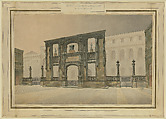 The Portal of the Château de Gaillon installed at the Ecole des Beaux- Arts, Achille-Laurent Proy French, Graphite, pen and ink, watercolor, metallic tape
