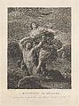 Dejanira being abducted by the centaur Nessos, a man with bow and arrow at right, after Reni, A. Lovison, Engraving