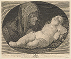 The Virgin in prayer, looking at the sleeping infant Christ, in an oval frame, after Reni, Engraved by Simon Francis Ravenet, the elder (French, Paris 1706–1774 London), Engraving and etching