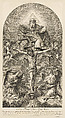 The Holy Trinity; Christ on the cross flanked by two angels, the Holy Spirit as a dove and God in heaven above the cross, a rectangular composition with half-circle at the top, after Reni, Sir Nicolas Dorigny (French, baptized Paris, 1658–1746 Paris), Engraving
