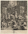 The birth of the Virgin; woman seated with an infant in her lap, numerous women surrounding her, angels above, after Reni, Etienne Picart (French, Paris 1632–1721 Amsterdam), Engraving