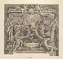 Thesis with a relgiious theme, the Holy Trinity at center and a royal couple at left, Antonin Birckhard  German, Etching and engraving