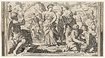 Allegory with Time, Pallas Athene, and various muses, after frescoes in the Barberini Palace (?), Guillaume Vallet French, Engraving