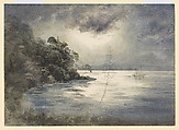 A sailing boat off a coastal inlet at moonlight, probably Trincomalee, Constance Frederica Gordon-Cumming  British, born Scotland, Watercolor over graphite