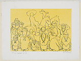 The flower market, Diego Rivera  Mexican, Lithograph printed on a yellow ground