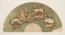 Fan leaf, "Souvenir de l'Exposition de Paris 1889", Alejandro Sans  Spanish, Chromolithograph