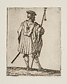 Soldier standing holding a staff and viewed from behind, from the series 'Capricci e habiti militari', Filippo Liagno  Italian, Etching